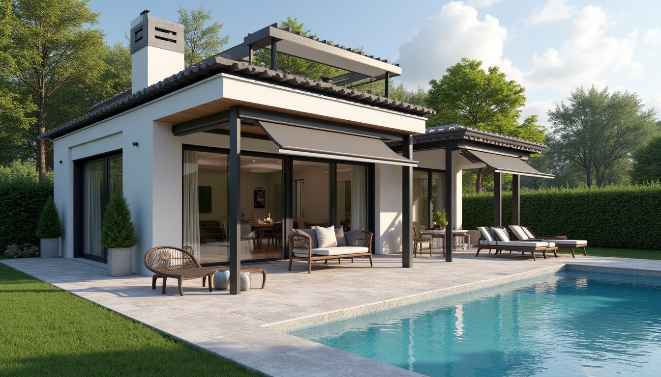 Marchiză retractabilă modernă extinsă deasupra unei terase, oferind umbră și protecție.